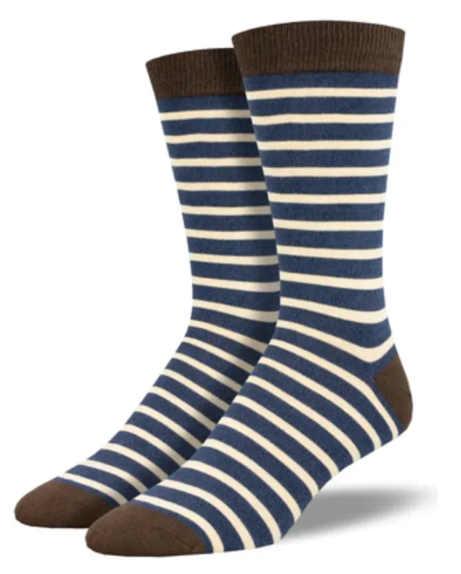 Men's Bamboo Sailor Stipe Crew Sock -Navy/Ivory