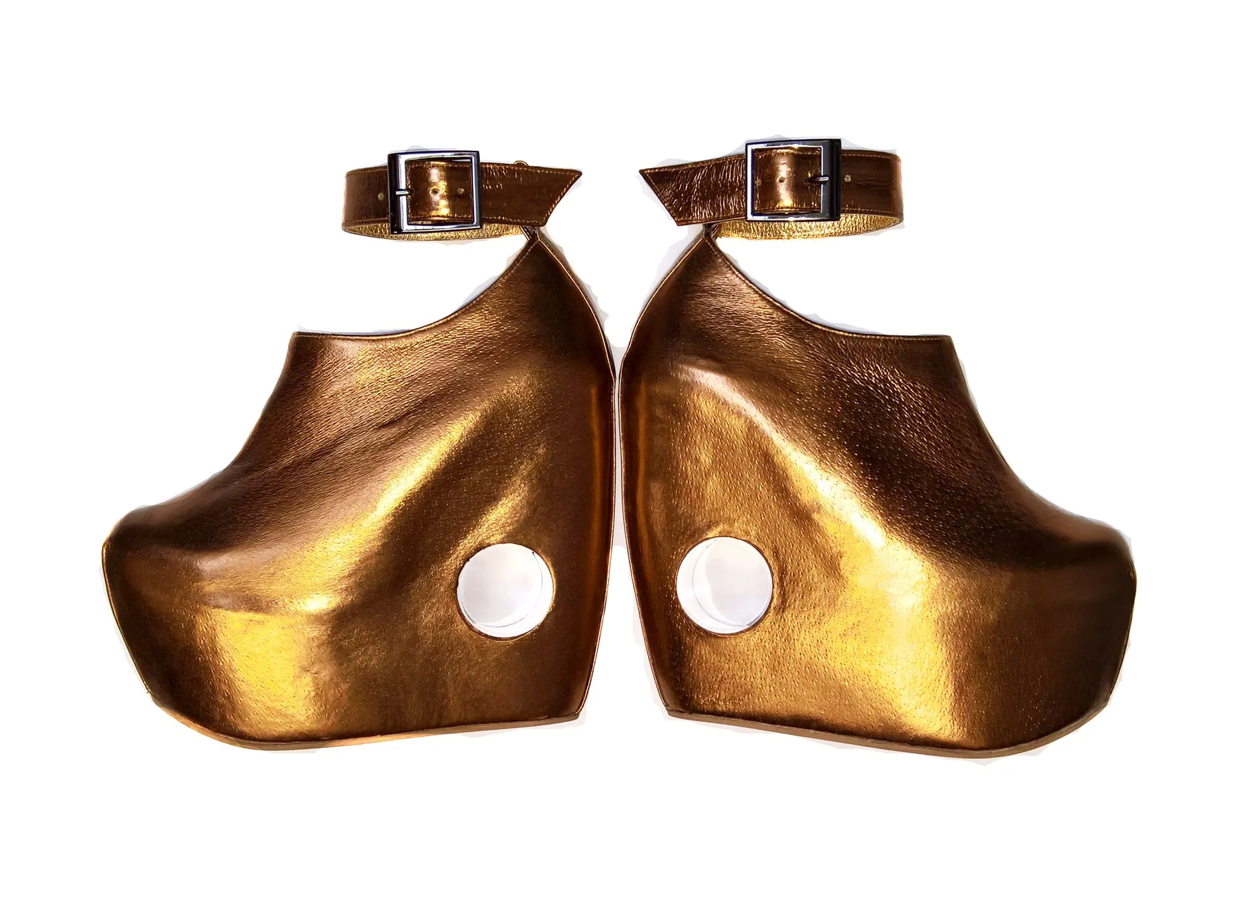 PEEPHOLE Platform Shoes - Bronze Leather & Perspex hole