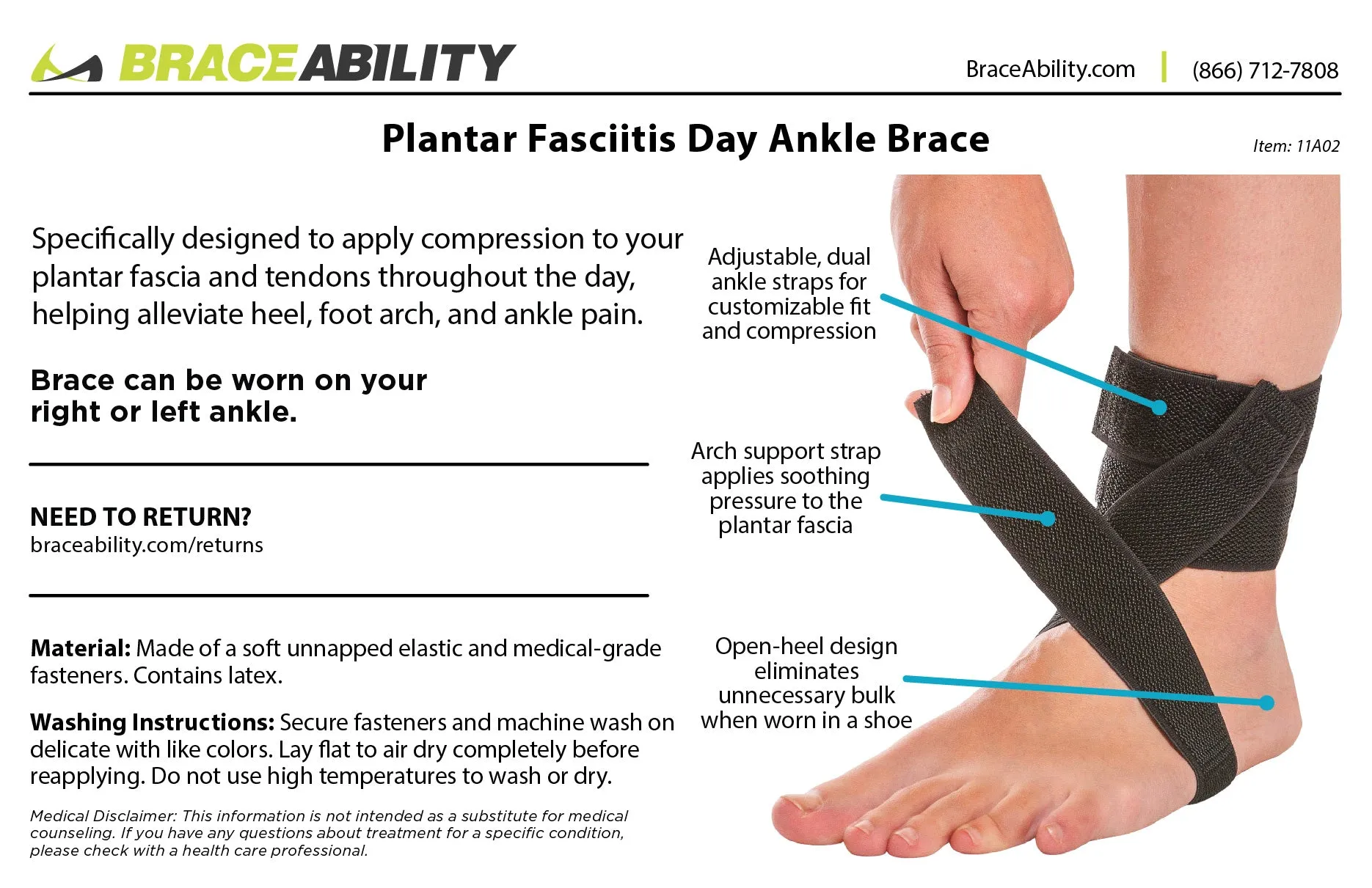 Plantar Fasciitis Day Ankle Brace | Daytime Splint Fits in Shoe for Peroneal & Achilles Tendonitis