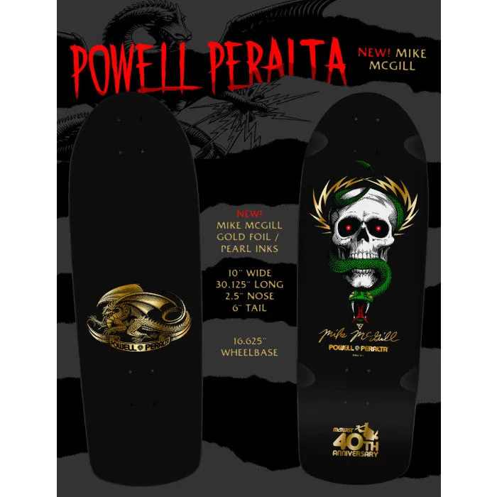 Powell Peralta Mike McGill Skull & Snake McTwist 40th Ann. Skateboard Deck Gold Foil/Blk - 10” x 30.125”