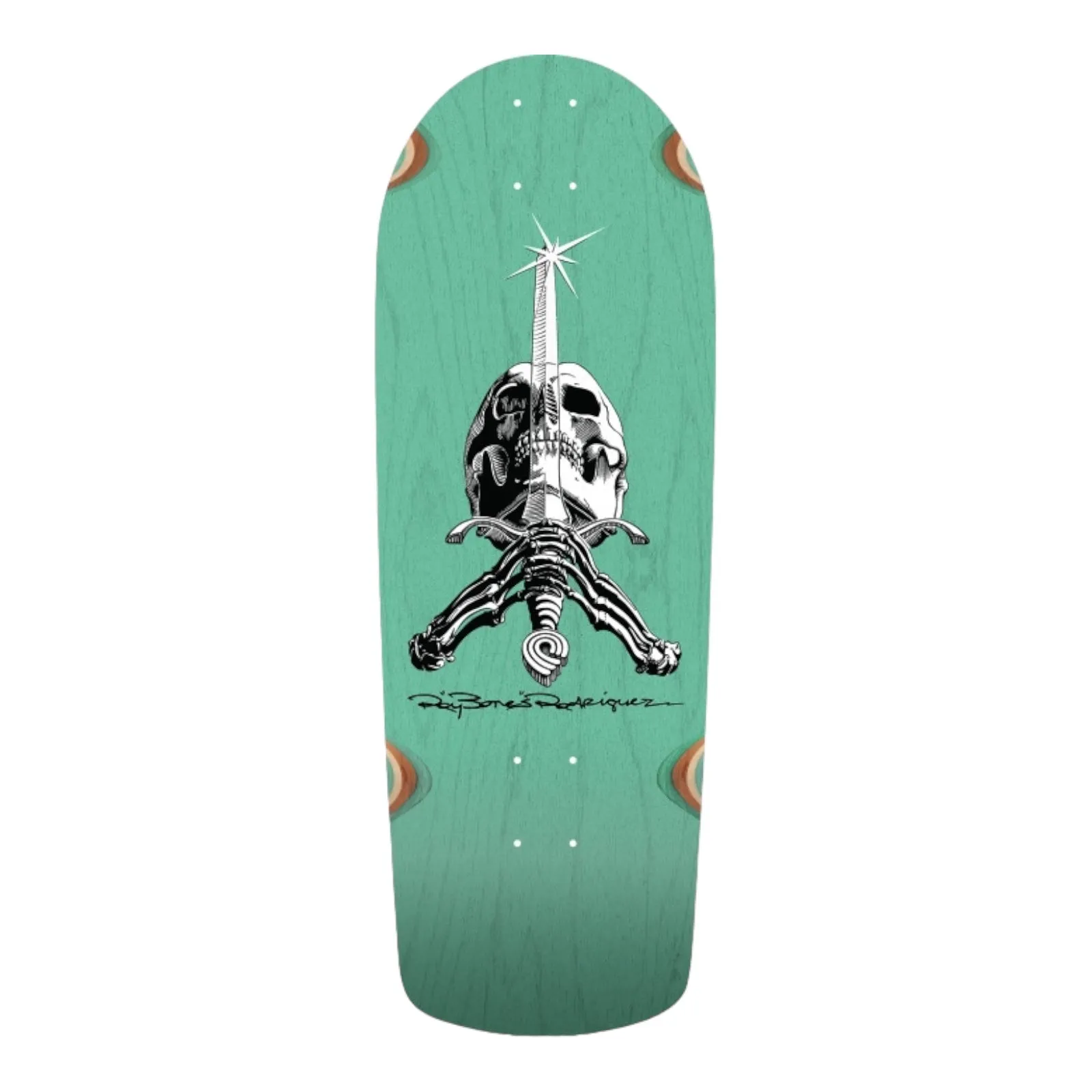 Powell Peralta OG Snub Ray Rodriguez Skull & Sword Reissue Skateboard Deck Teal Stain 10”x 28.25”