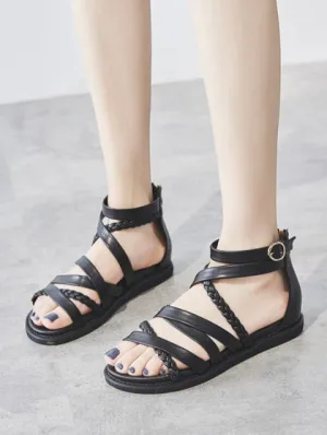 Princess Toe Cross Strappy Roman Flat Sandals