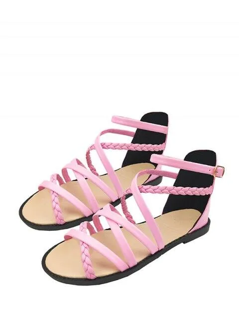 Princess Toe Cross Strappy Roman Flat Sandals