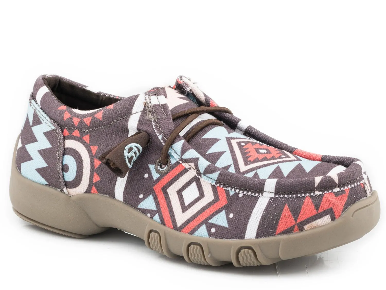 Roper Girls Kids Brown Fabric Chillin Aztec Oxford Shoes