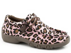 Roper Kids Girls Pink Fabric Chillin Leopard Oxford Shoes