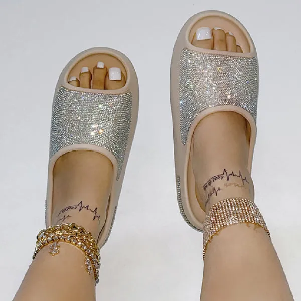 sealbeer - Apricot Casual Daily Living Patchwork Rhinestone Round Comfortable Shoes