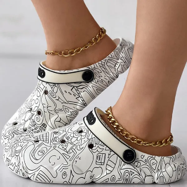 sealbeer - Multicolor Casual Living Graffiti Patchwork Round Comfortable Shoes