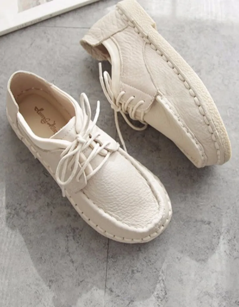 Soft Leather Lace up Retro Flat Shoes