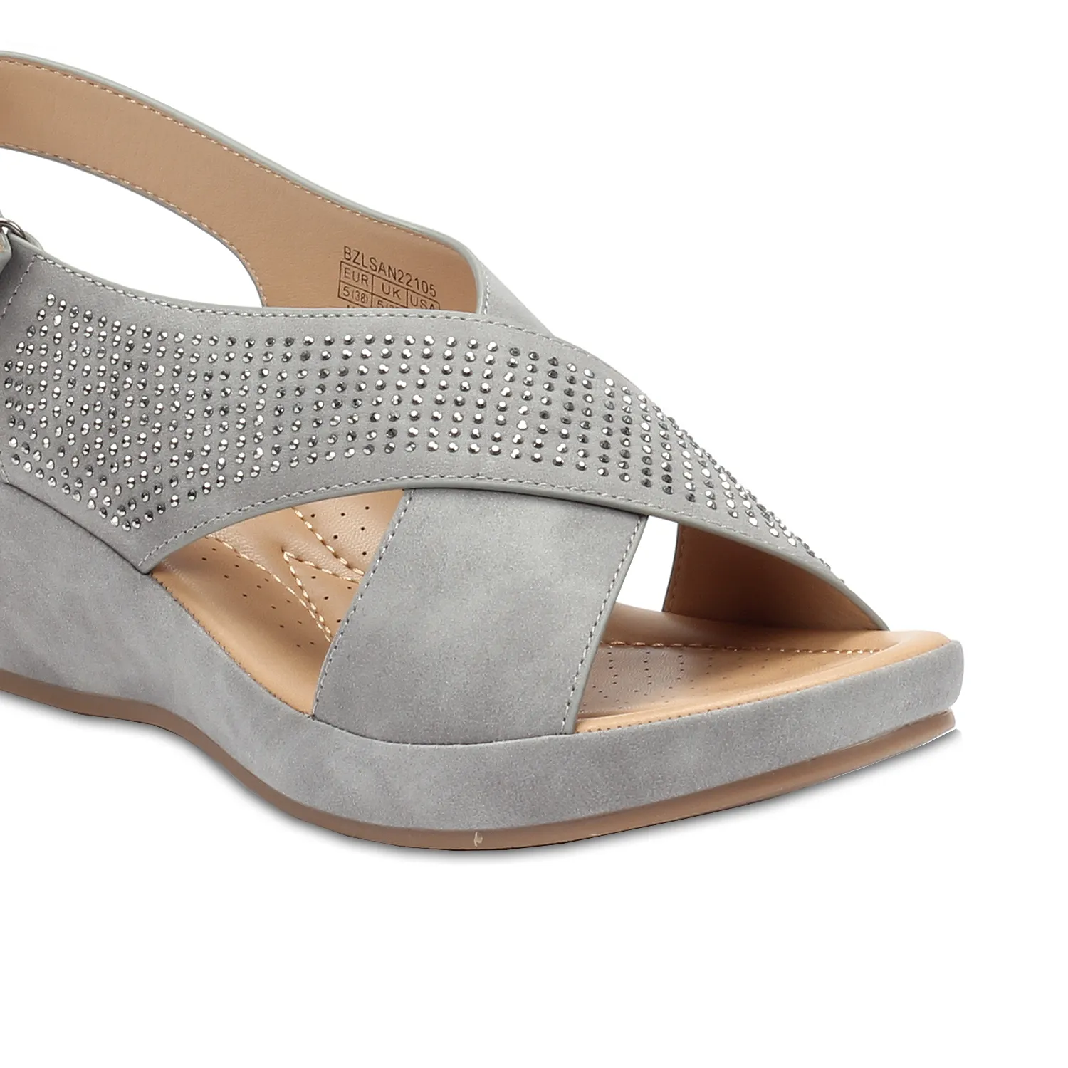 Sparkle accented Cross strap wedge sandal