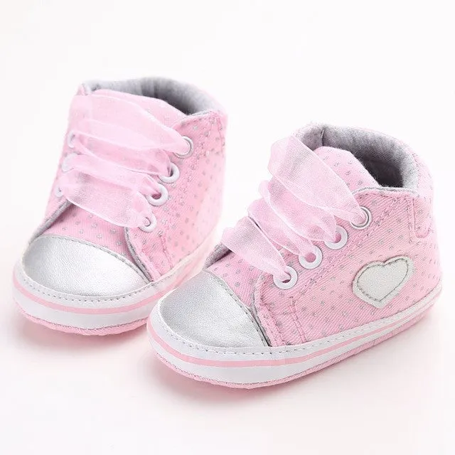 Spring Atumn Newborn Toddler Shoes  Classic Casual Infant Baby Girls Princess Polka Dots Lace-Up First Walkers Sneakers Shoes