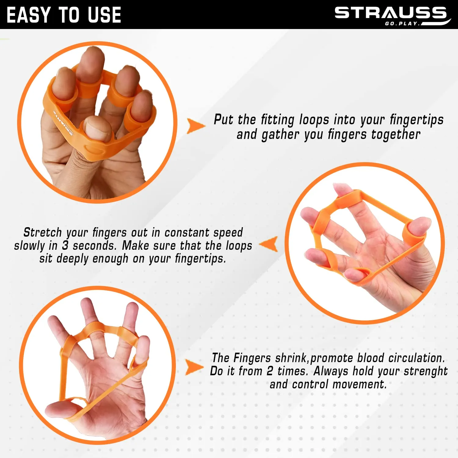 Strauss Silicon Palm Hand Grip Exerciser | Hand Strengthener for Carpal Tunnel Relief and Grip Strength | Silicone Finger Gripper and Finger Stretcher | Ideal For All Skill Levels | Set of 2, (Orange)