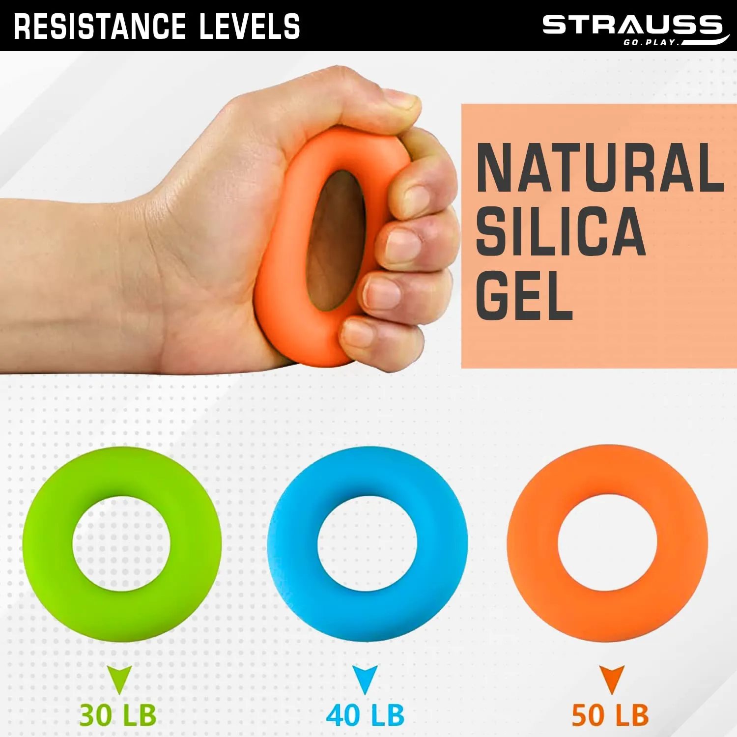 Strauss Silicon Palm Hand Grip Exerciser | Hand Strengthener for Carpal Tunnel Relief and Grip Strength | Silicone Finger Gripper and Finger Stretcher | Ideal For All Skill Levels | Set of 2, (Orange)