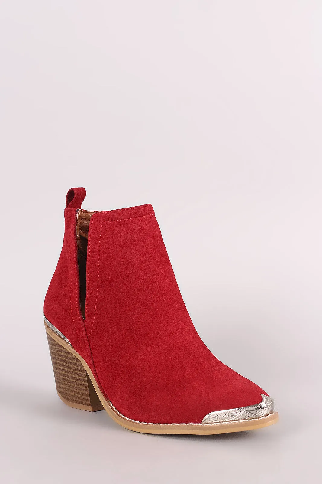 Suede Cutout Chunky Heeled Western Booties