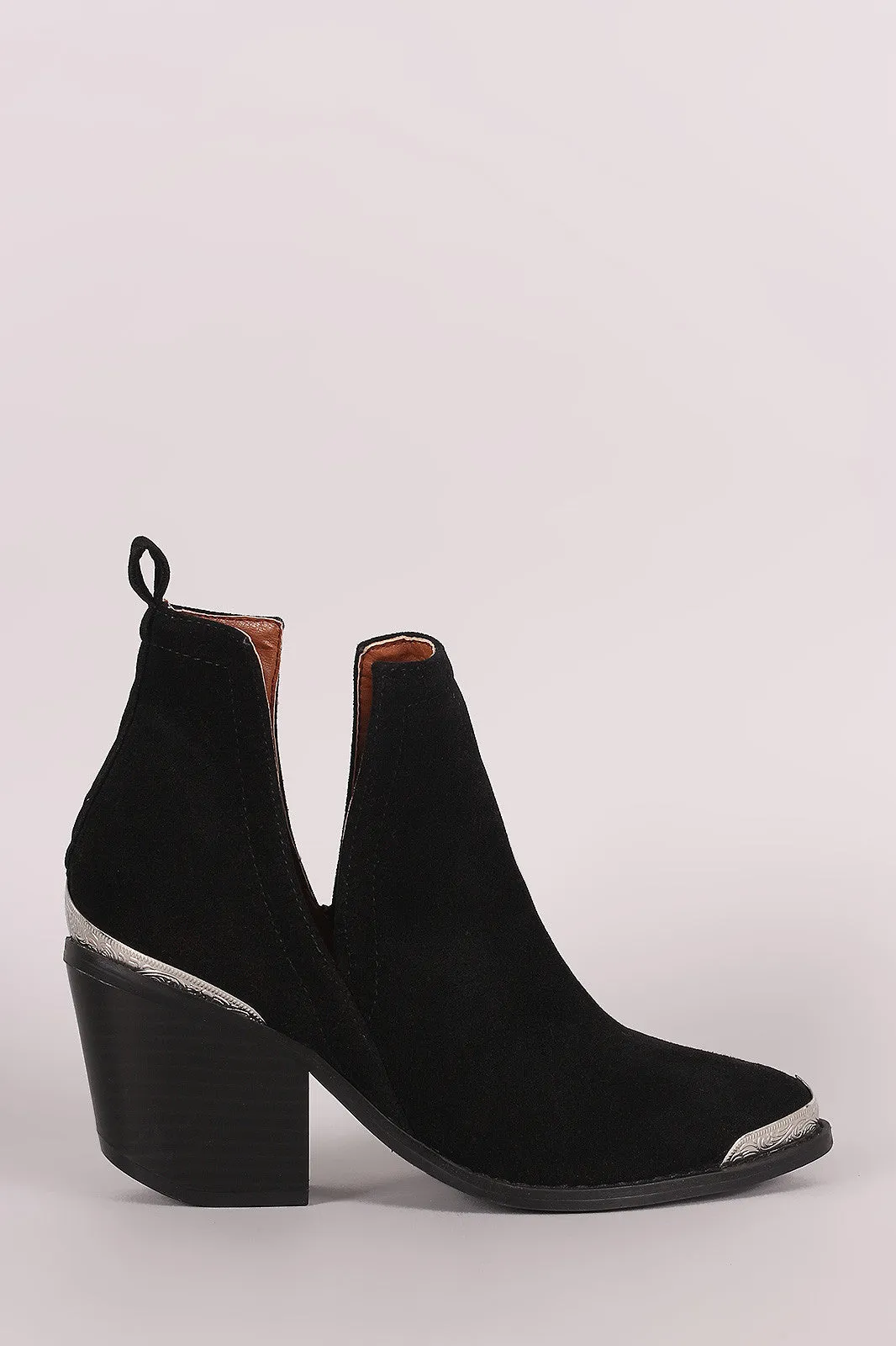 Suede Cutout Chunky Heeled Western Booties