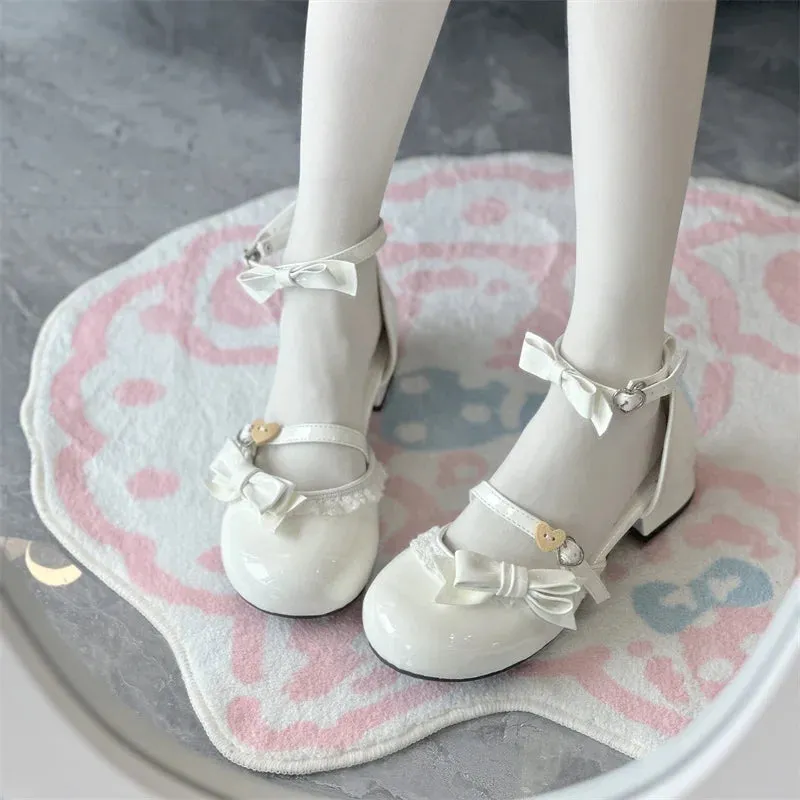 TAVIMART  -  Cosplay Lolita Sweetheart Cream Girl Loli Sandals Mid Heel Round Toe Lace Women's Shoes Japanese Student Kawaii Single Shoes