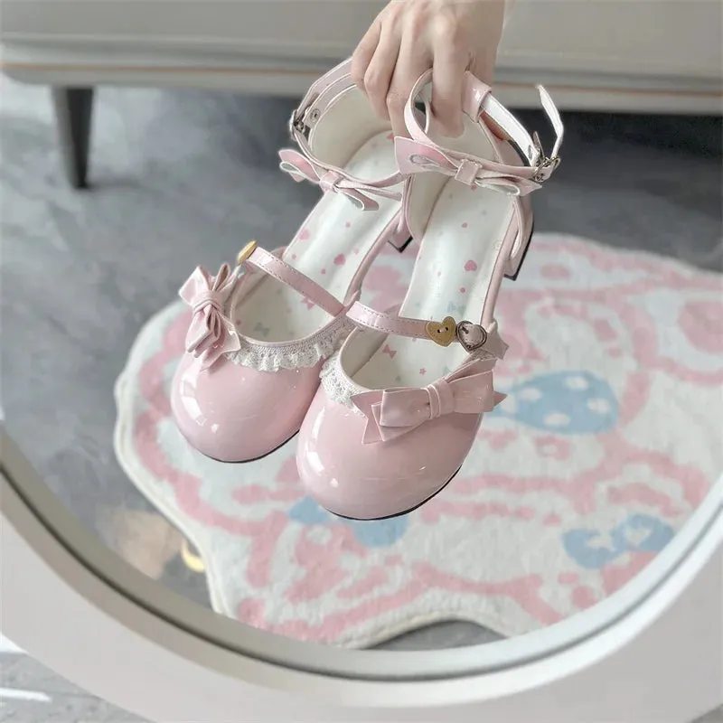 TAVIMART  -  Cosplay Lolita Sweetheart Cream Girl Loli Sandals Mid Heel Round Toe Lace Women's Shoes Japanese Student Kawaii Single Shoes