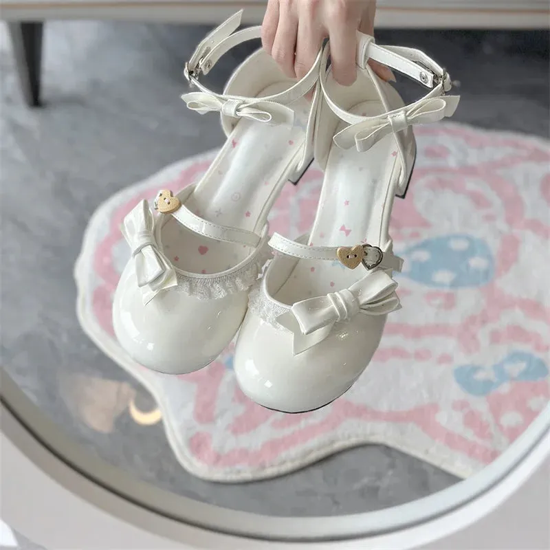 TAVIMART  -  Cosplay Lolita Sweetheart Cream Girl Loli Sandals Mid Heel Round Toe Lace Women's Shoes Japanese Student Kawaii Single Shoes