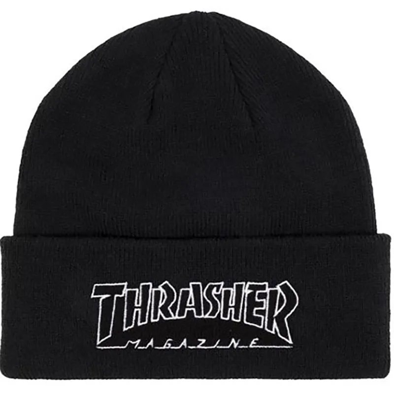 Thrasher Skateboard Magazine Outlined Logo Black Beanie