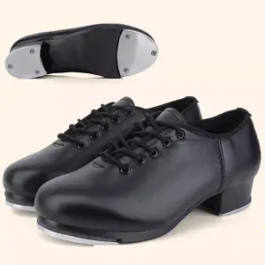 Unisex Leatherette 4cm Heel Tap Shoes With Lace-up Tap Dance Shoes