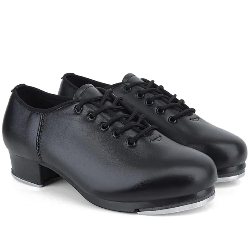 Unisex Leatherette 4cm Heel Tap Shoes With Lace-up Tap Dance Shoes