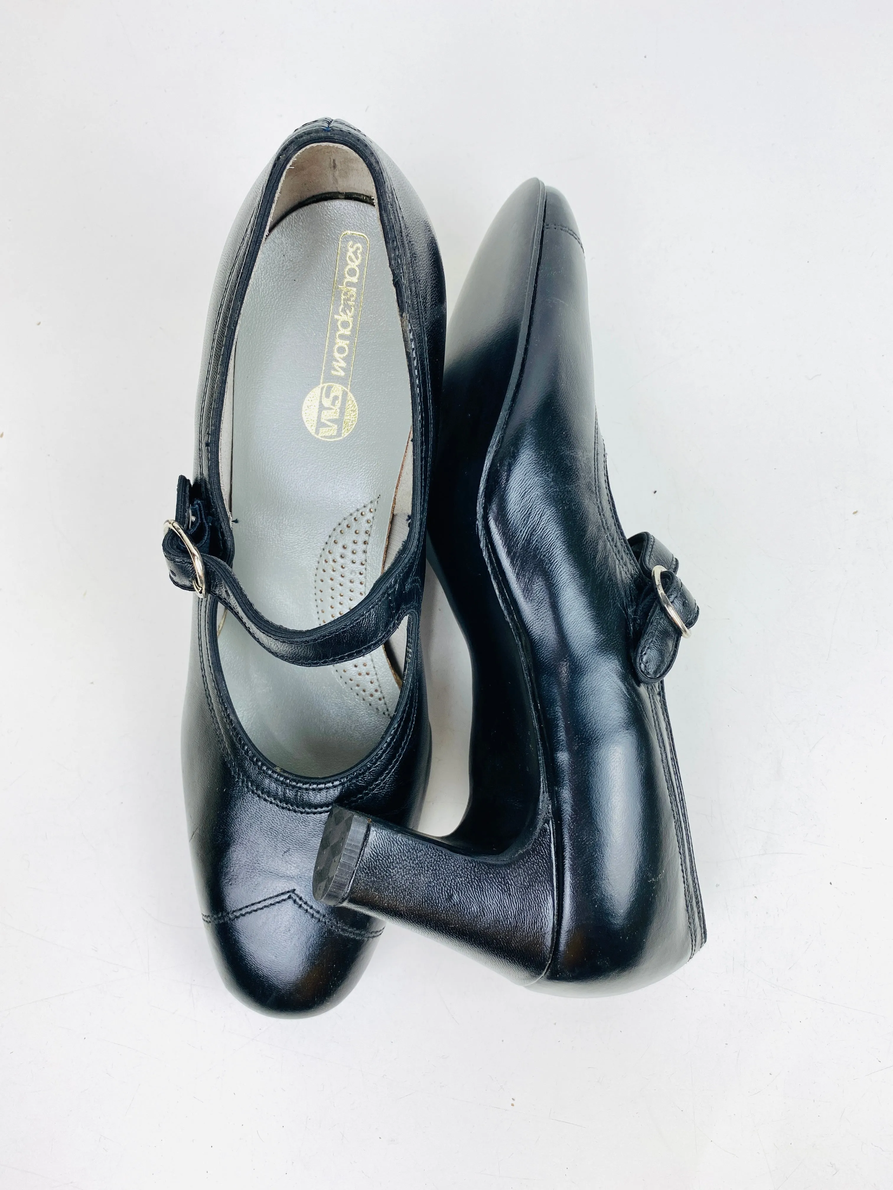 Vintage Deadstock Shoes, Women's 1980s Black Leather Pumps, NOS, 7088