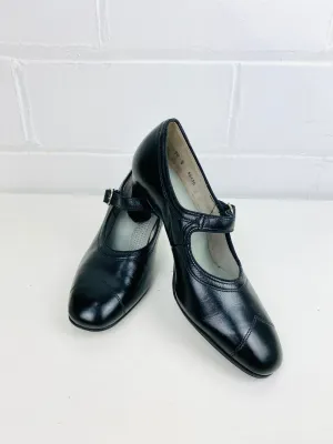 Vintage Deadstock Shoes, Women's 1980s Black Leather Pumps, NOS, 7088