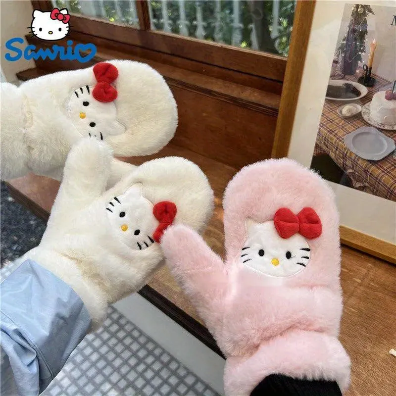 Winter Warm Cartoon Gloves - Soft, Kawaii Hello Kitty Design, Thermal Insulation for Cold Weather, Ideal for Cycling, Outdoor Travel, and Winter Sports - Y2k Style, Decorative Accessories