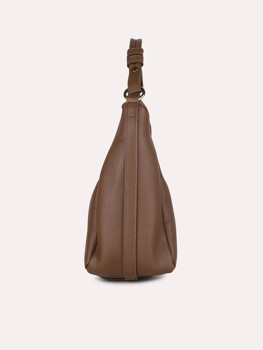 Women Brown Textured PU Hobo Bag With Button Detail