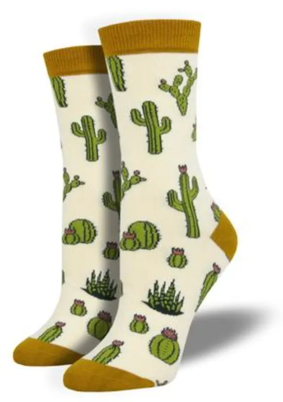 Women's Bamboo King Cactus Crew Sock -Ivory