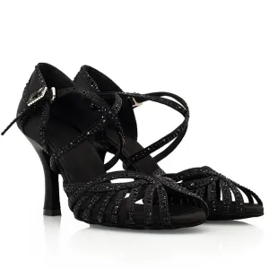 Women's Black Customized Heel Satin Salsa Shoes Latin Dance Shoes