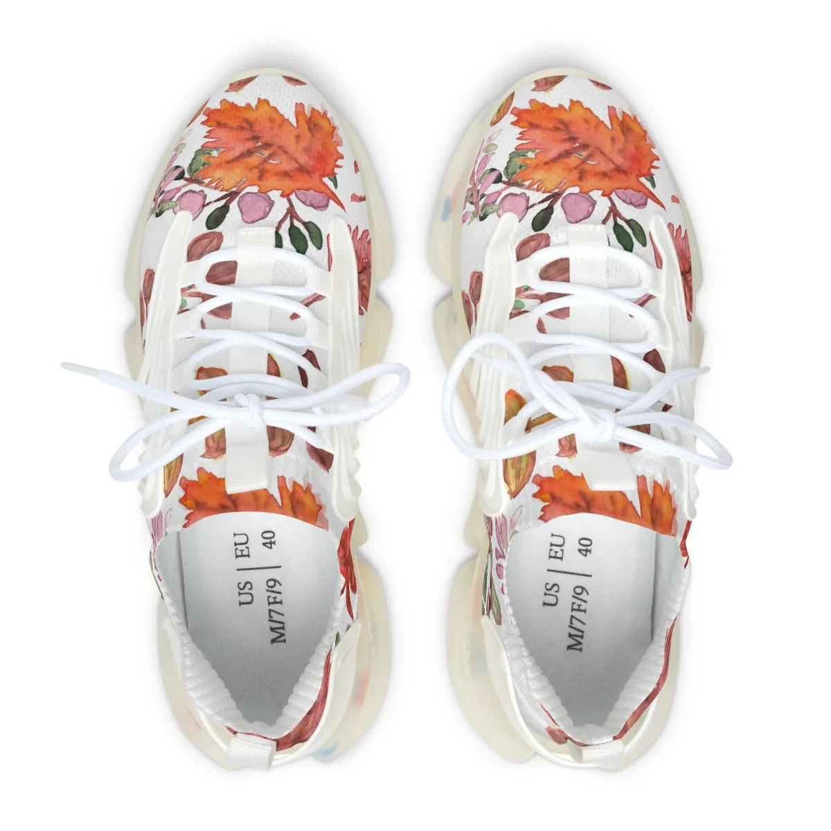 Women's Fall Leaves Mesh Sneakers, Best Floral Fall Leaf Print Mesh Breathable Sneakers For Women (US Size: 5.5-12)