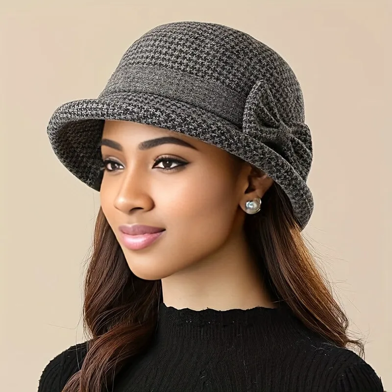 Women's New Year-Ready Houndstooth Knit Bucket Hat - Warm, Comfortable, & Moisture-Wicking with Ear Protection