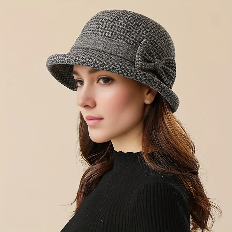 Women's New Year-Ready Houndstooth Knit Bucket Hat - Warm, Comfortable, & Moisture-Wicking with Ear Protection