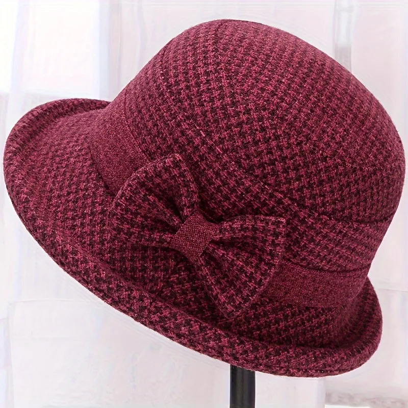 Women's New Year-Ready Houndstooth Knit Bucket Hat - Warm, Comfortable, & Moisture-Wicking with Ear Protection