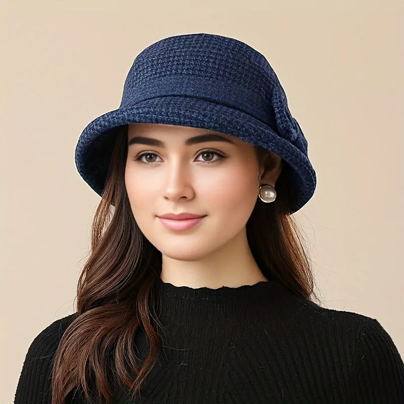 Women's New Year-Ready Houndstooth Knit Bucket Hat - Warm, Comfortable, & Moisture-Wicking with Ear Protection